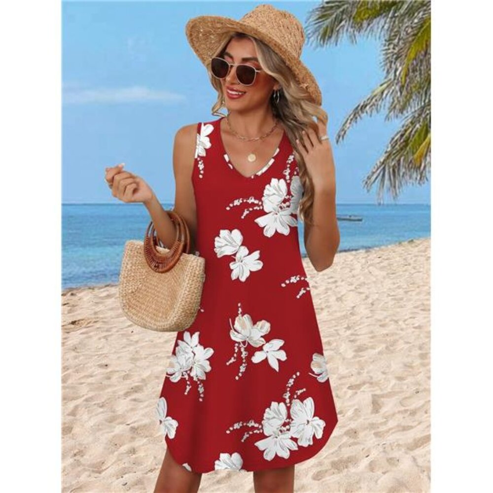Womens Summer Dresses 2025 Loose V Neck Sleeveless Dress Sundresses - Picture 4 of 7